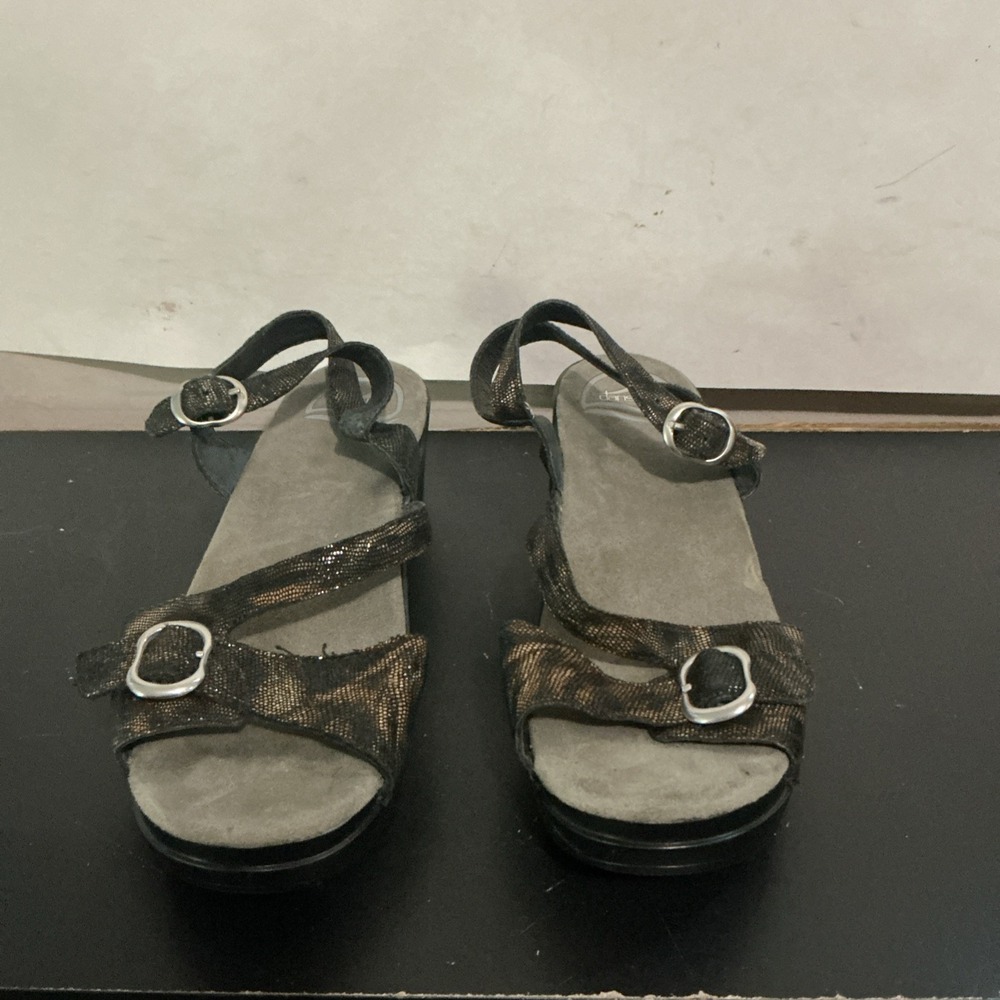 Dansko Dani Bronze Snakeskin Print Leather Slingback Wedge Sandals 38 US 7.5-8